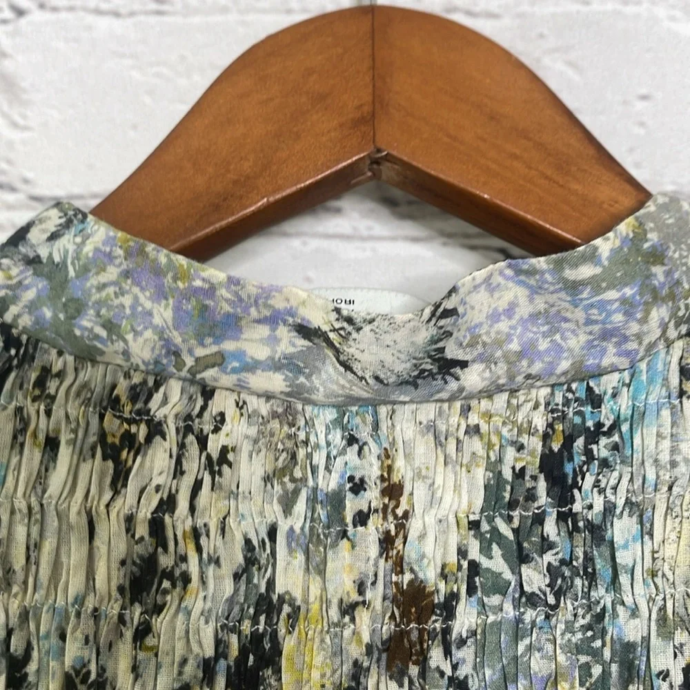 IRO Blue Green Smocked Lace-Up Long Sleeve Top Size 4 Excellent Condition